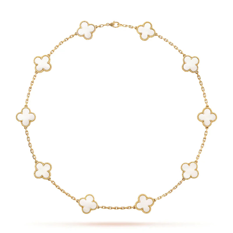 Clover Motif Long Necklace Yellow Gold