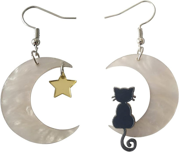 Moon Star Cat Halloween Earrings for Women Cute Acrylic Earrings