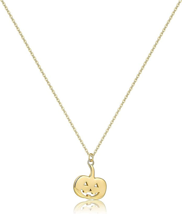 Dainty Pendant Necklace,18K Gold Plated Pumpkin Ghost Hammered Coin Delicate Chain Minimalist Simple Halloween Jewelry