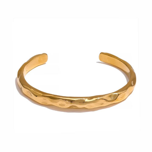 Simple Minimalist Tarnish-Free Gold Color Stainless Steel Bangle Bracelet with Metal Texture