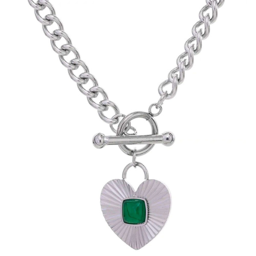 Heart Chain Pendant With Green Stone