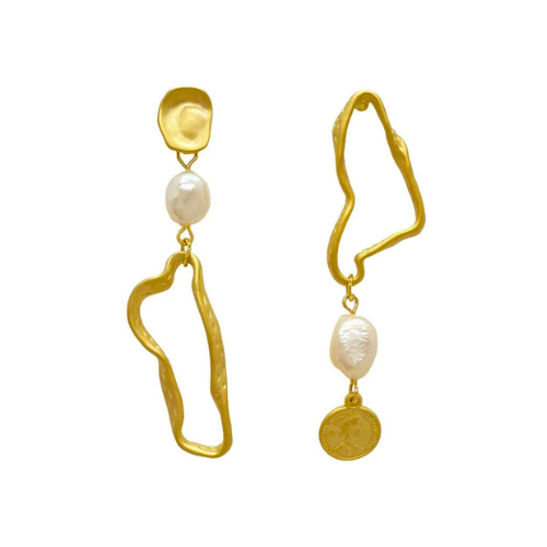 Asymmetric Long Baroque Pearl Earrings