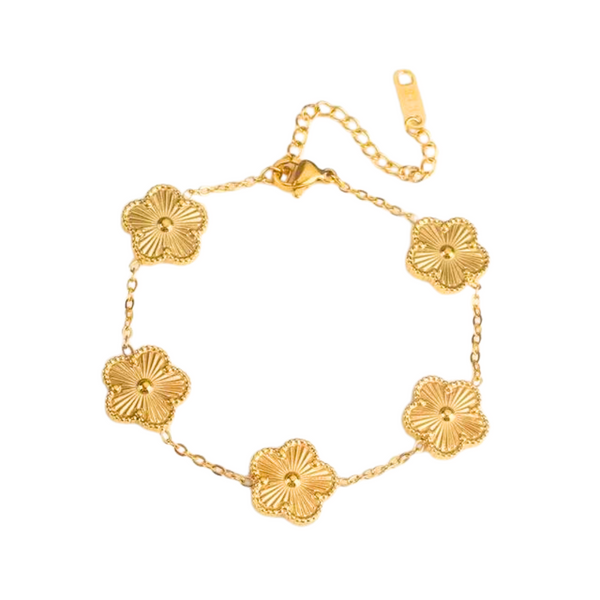 Classic Adjustable Stainless Steel Laser-Cut Five Leaf Flower Petal Clover Bracelet