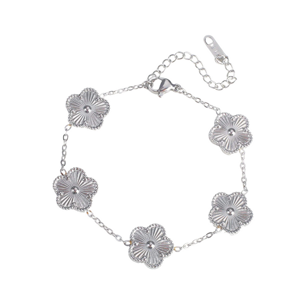 Classic Adjustable Stainless Steel Laser-Cut Five Leaf Flower Petal Clover Bracelet