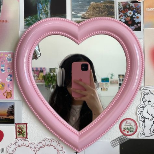 Heart Mirror Decor Wall Hanging Dormitory Dressing Mirror Pink White Korean Living Room Decorative