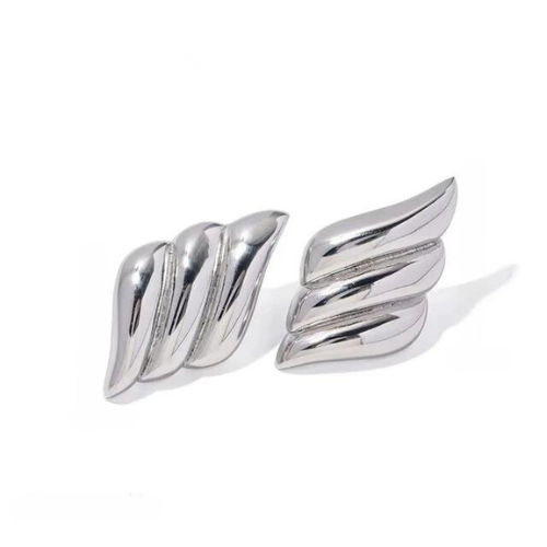 Metal Square Striped Wave Large Stud Earrings