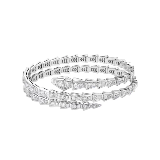 Coil Serpent Bracelet White Gold Vermeil Full Diamond Pave