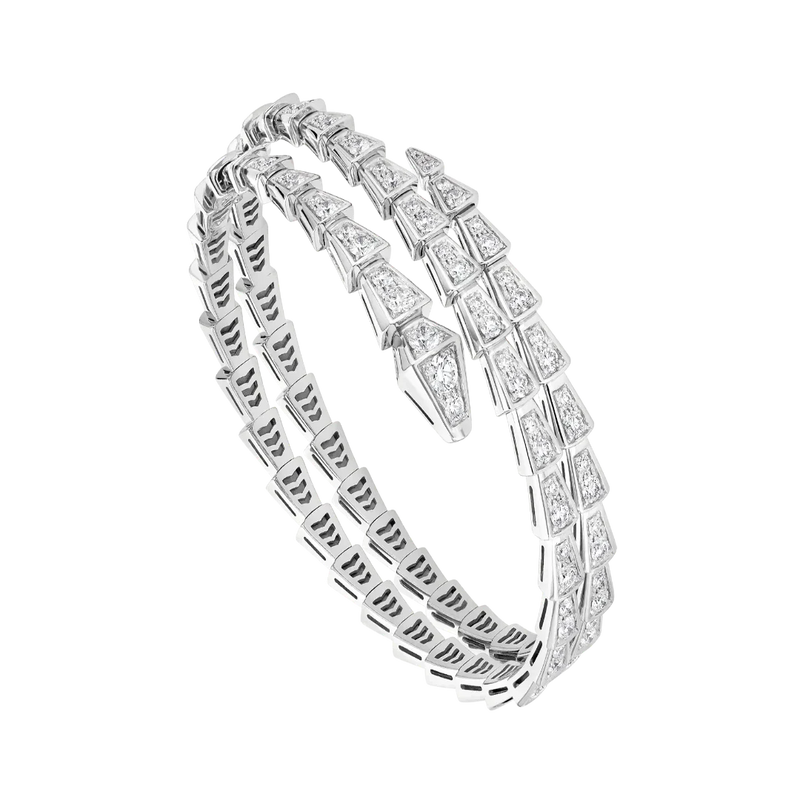 Coil Serpent Bracelet White Gold Vermeil Full Diamond Pave