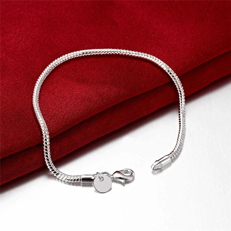 Sterling Silver 3mm Snake Chain Bracelet - Ideal for Women's Charms, Wedding, Engagement, and Fashion Jewelry