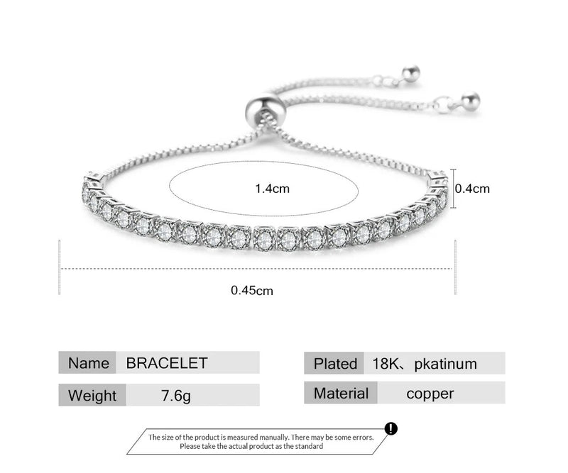 Adjustable White Round Crystal Tennis Bracelet Bangle for Women with Sparkling Cubic Zirconia