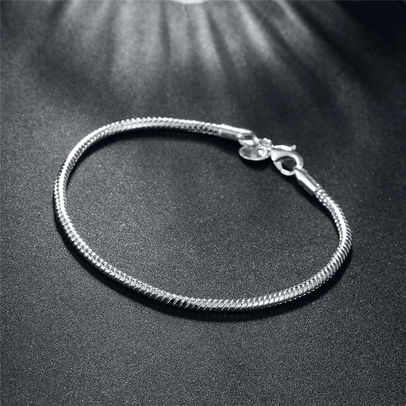 Sterling Silver 3mm Snake Chain Bracelet - Ideal for Women's Charms, Wedding, Engagement, and Fashion Jewelry