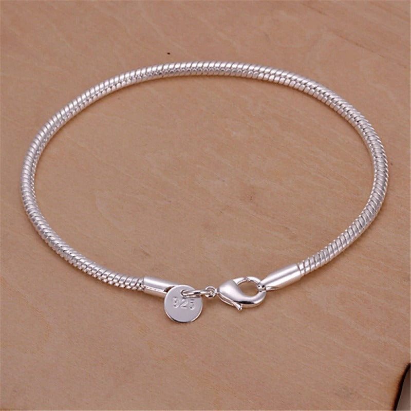 Sterling Silver 3mm Snake Chain Bracelet - Ideal for Women's Charms, Wedding, Engagement, and Fashion Jewelry