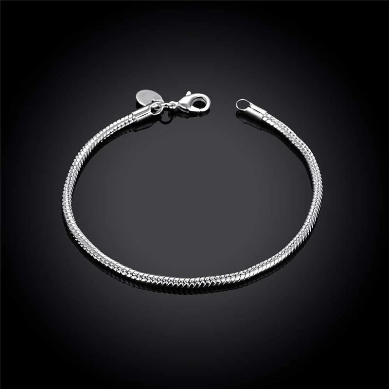 Sterling Silver 3mm Snake Chain Bracelet - Ideal for Women's Charms, Wedding, Engagement, and Fashion Jewelry