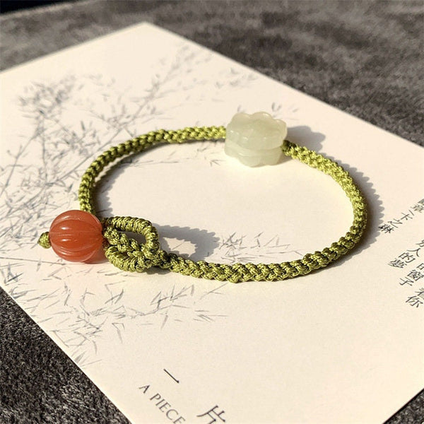 Jade Braided Bracelet with Pumpkin Charm