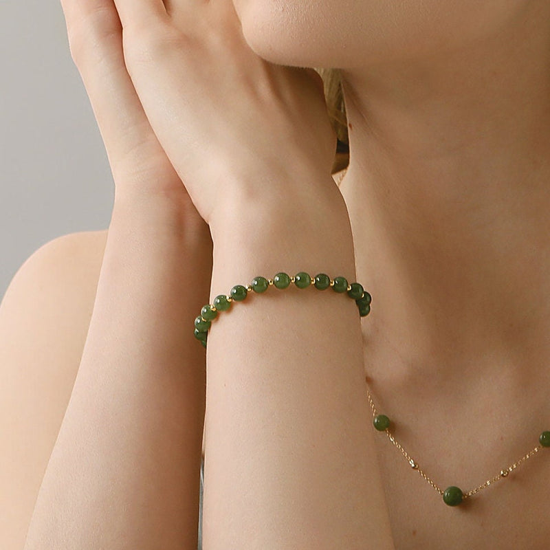 Dainty Green Jade Beaded 18K Gold bracelet