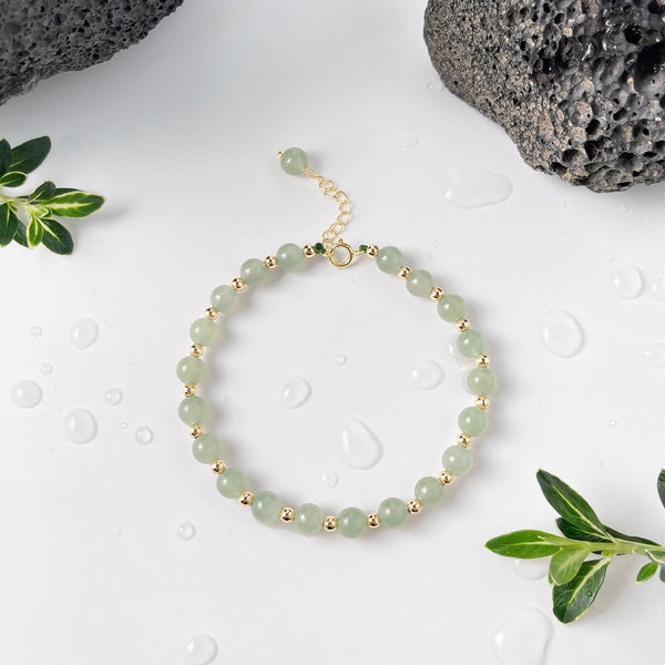 Dainty Green Jade Beaded 18K Gold bracelet