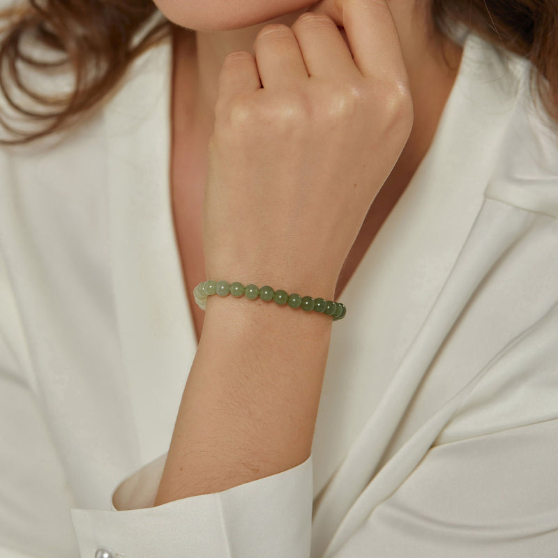 Dainty Green Jade Beaded Gold bracelet