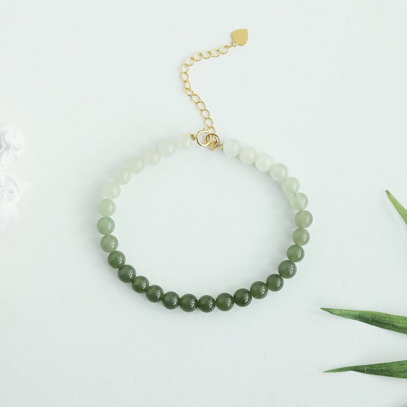 Dainty Green Jade Beaded Gold bracelet