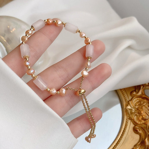 Handmade Hetian Jade And Pearl Beaded Chain Bracelet