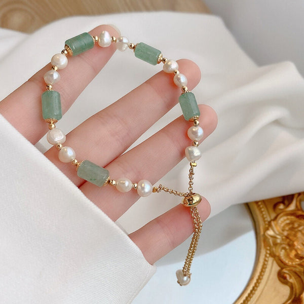 Handmade Hetian Jade And Pearl Beaded Chain Bracelet