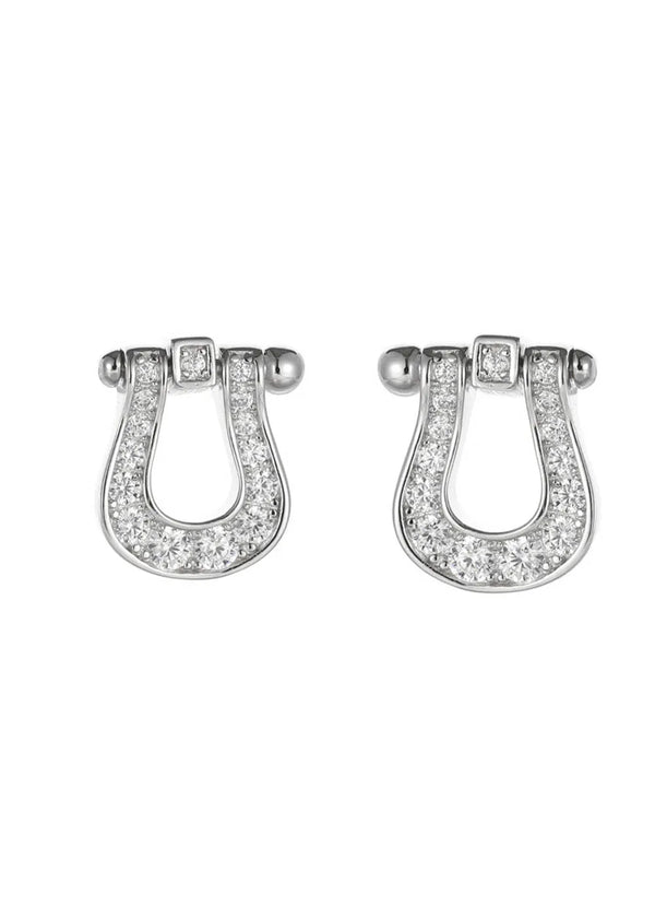 Horseshoe Buckle Silver Zircon Earrings