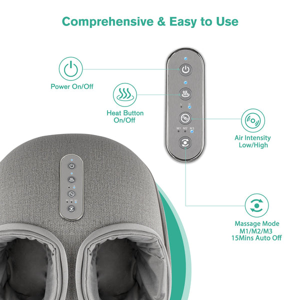 Foot Massager Machine with Heat, Deep Kneading Massager (Gray)