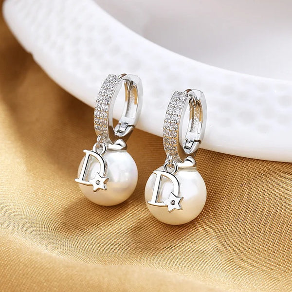 Letter D Simulated Pearl Earrings
