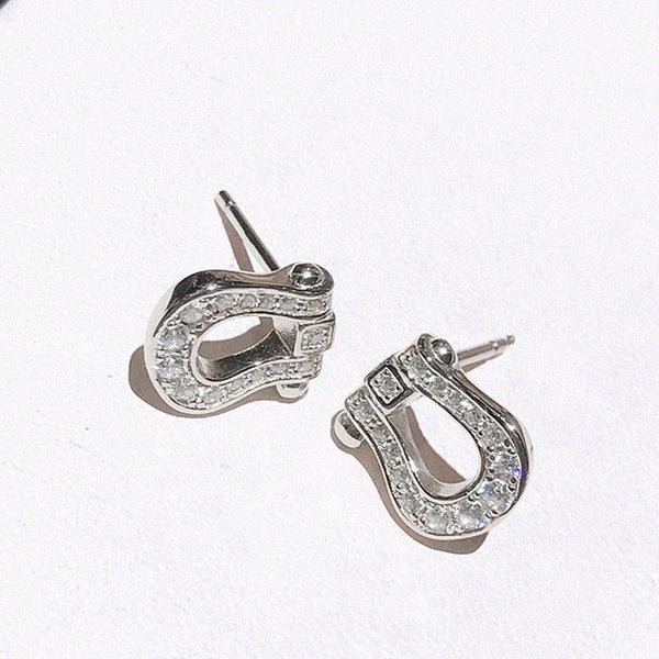 Horseshoe Buckle Silver Zircon Earrings