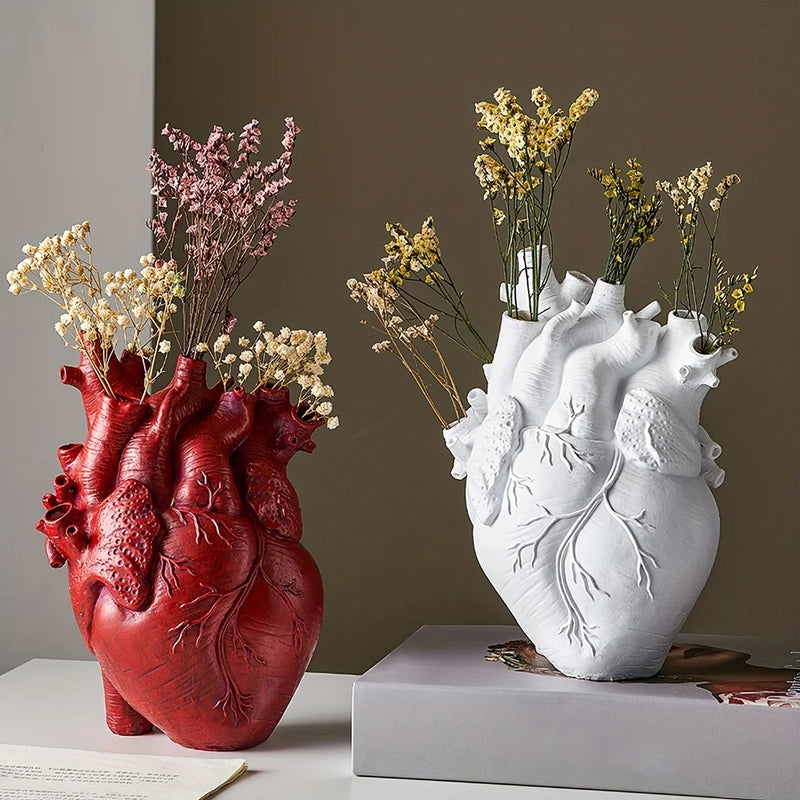 Heart-Shaped Resin Vase: Custom Sculpted Piece for Flowers, Desktop Decor, and Home Accent