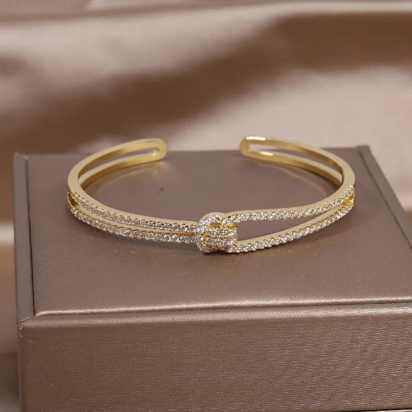 Exquisite 4K Real Gold-Plated Bracelet with AAA Luxury Full Zircon Knot Detail - Elegant and Adjustable