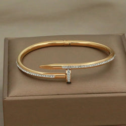 Zircon-Adorned Stainless Steel Bangle Bracelet