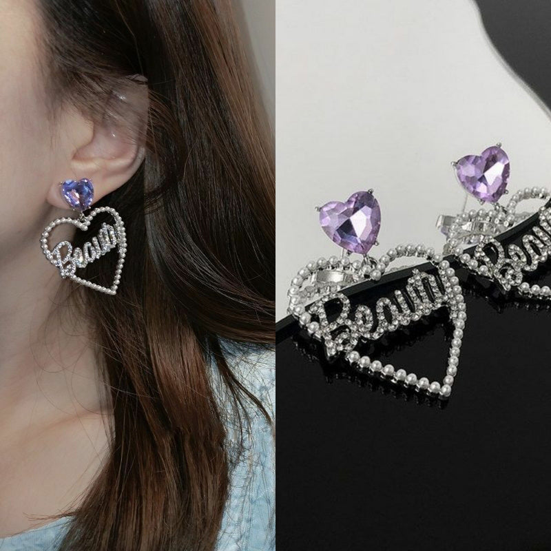 Fashion Women Diamond Earrings Girls Makeup Accessory Trendy Female Beauty Daily Love Letter Earrings Jewelry Pendant Gifts