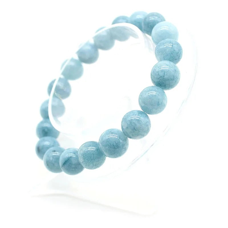 Natural Aquamarine Agate Stone Beads Bracelet with Round Chain - Unique and Stylish Beaded Jewelry