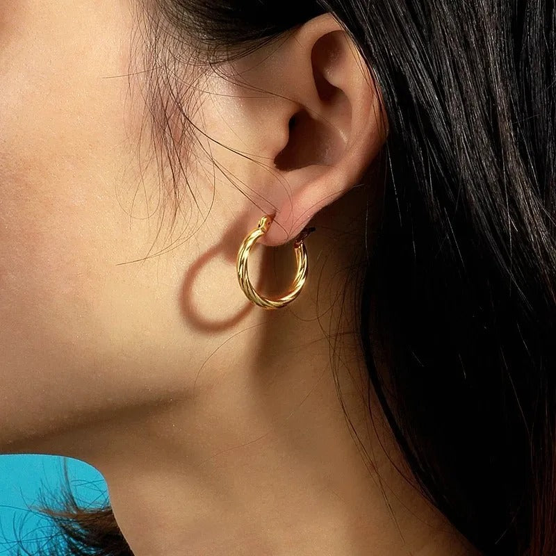 18K Gold Plated Twist Hoop Earrings