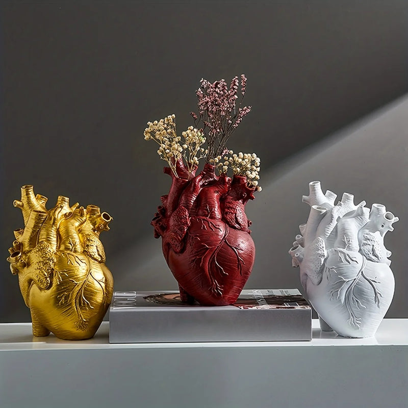 Heart-Shaped Resin Vase: Custom Sculpted Piece for Flowers, Desktop Decor, and Home Accent