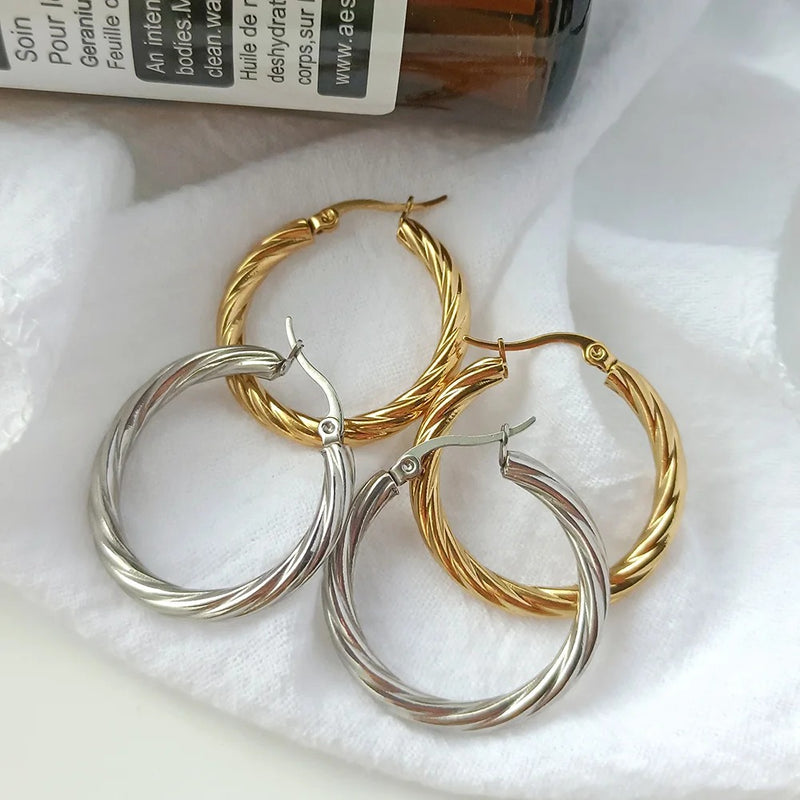 18K Gold Plated Twist Hoop Earrings