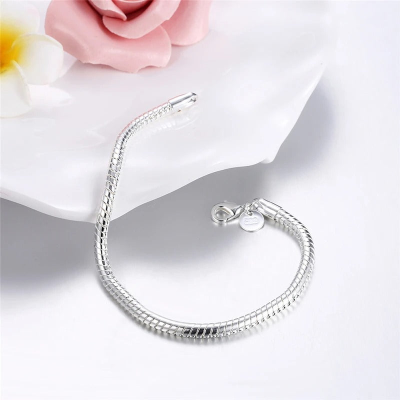 Sterling Silver 3mm Snake Chain Bracelet - Ideal for Women's Charms, Wedding, Engagement, and Fashion Jewelry