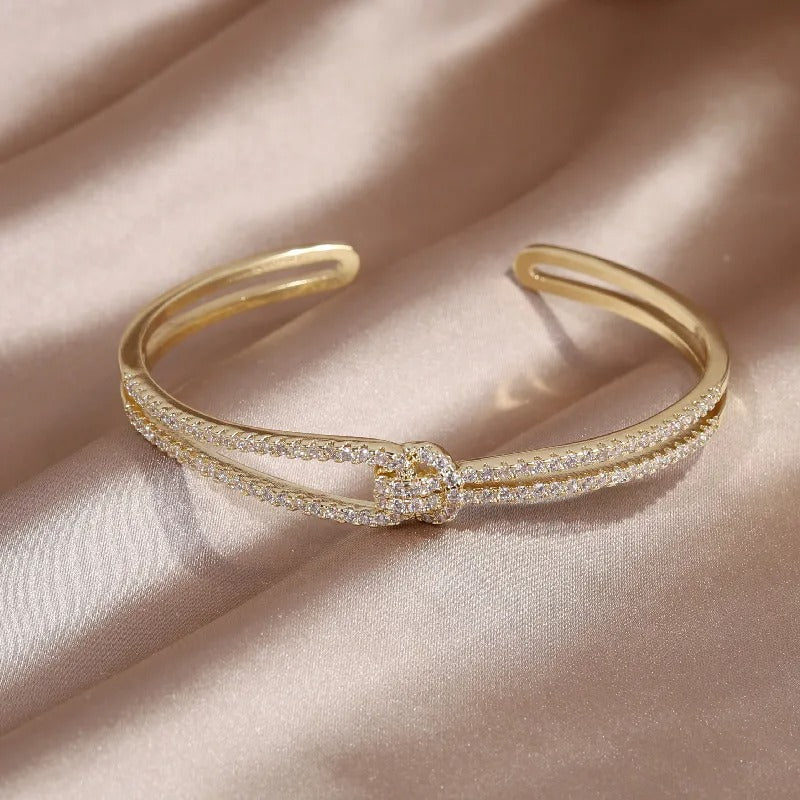 Exquisite 4K Real Gold-Plated Bracelet with AAA Luxury Full Zircon Knot Detail - Elegant and Adjustable