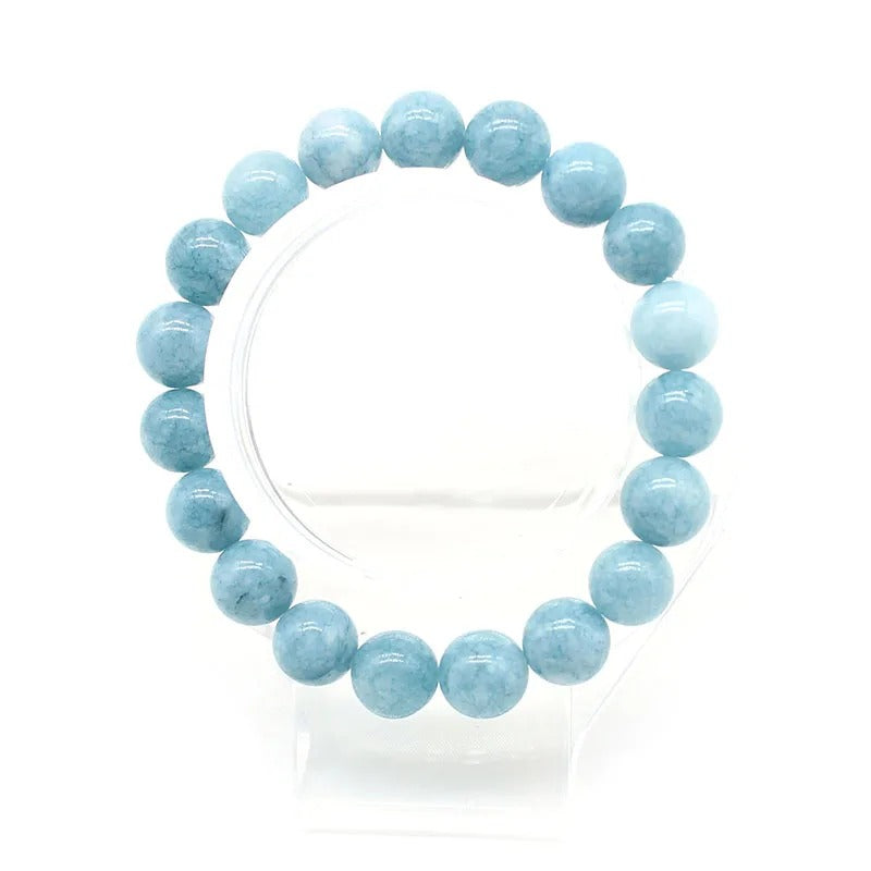 Natural Aquamarine Agate Stone Beads Bracelet with Round Chain - Unique and Stylish Beaded Jewelry