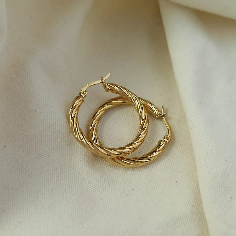 18K Gold Plated Twist Hoop Earrings