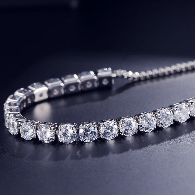 Adjustable White Round Crystal Tennis Bracelet Bangle for Women with Sparkling Cubic Zirconia