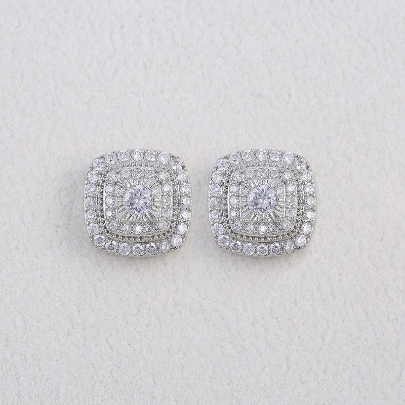 Princess Square Cubic Zirconia Stud Earrings