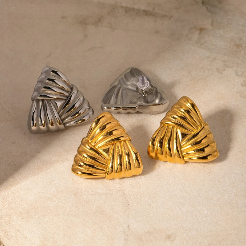 Texture Triangle Metal Earrings Stainless Steel