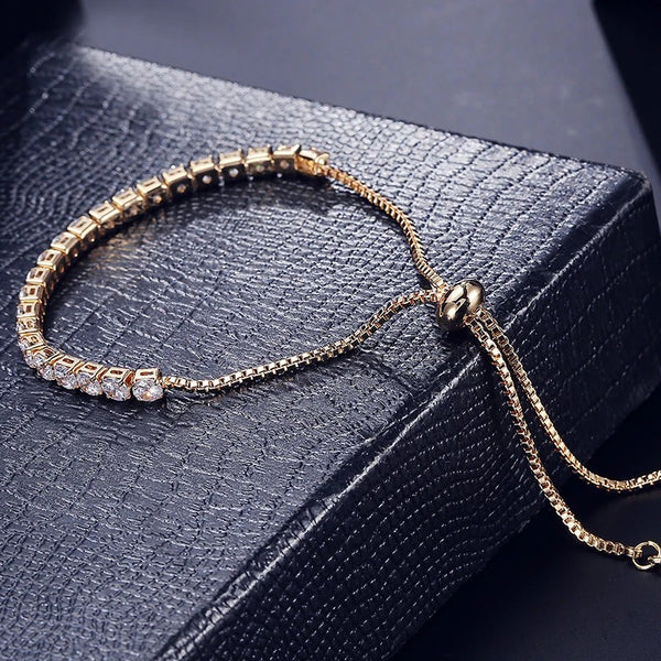 Adjustable White Round Crystal Tennis Bracelet Bangle for Women with Sparkling Cubic Zirconia