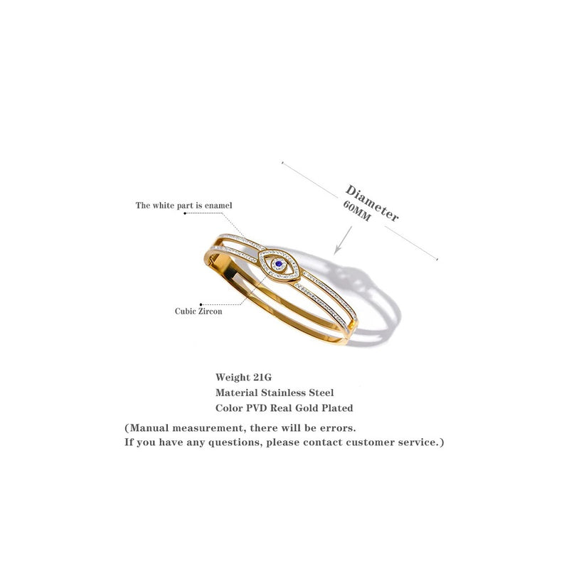 Stainless Steel Fashion Bracelet Bangle with Cubic Zirconia Eye, 18K Gold Plated