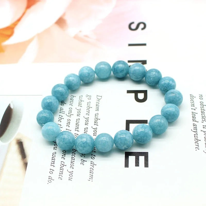 Natural Aquamarine Agate Stone Beads Bracelet with Round Chain - Unique and Stylish Beaded Jewelry