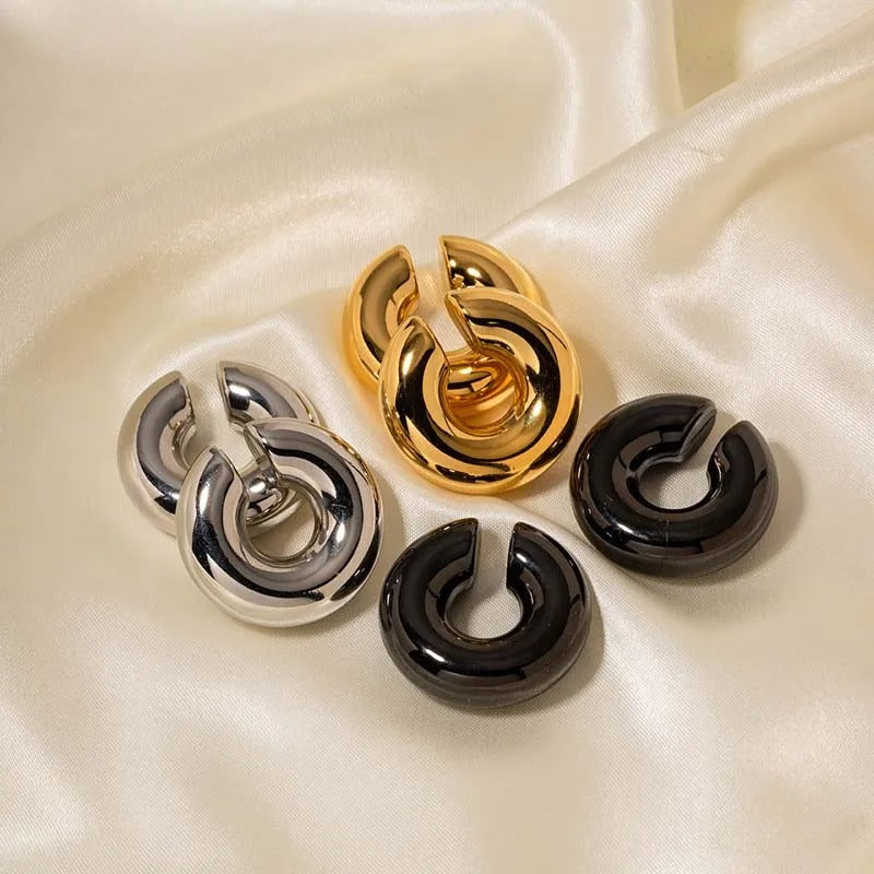 Chunky Stainless Steel Ear Clip Earrings Punk-inspired Gold Accent for Women