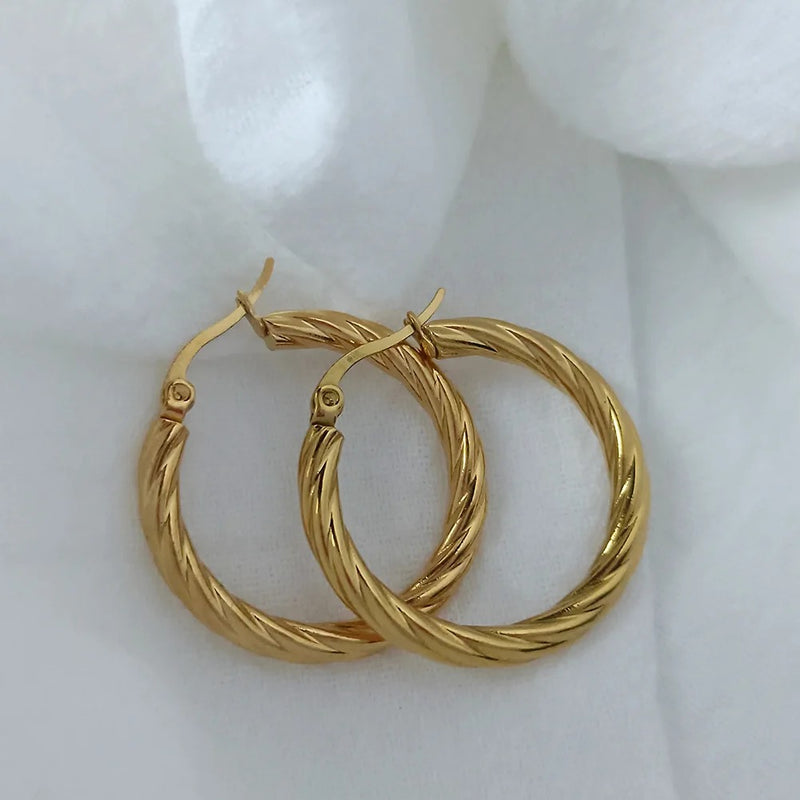 18K Gold Plated Twist Hoop Earrings