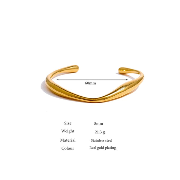 Minimalist Texture Statement Stainless Steel Bangle Bracelet in Gold Color for the Wrist