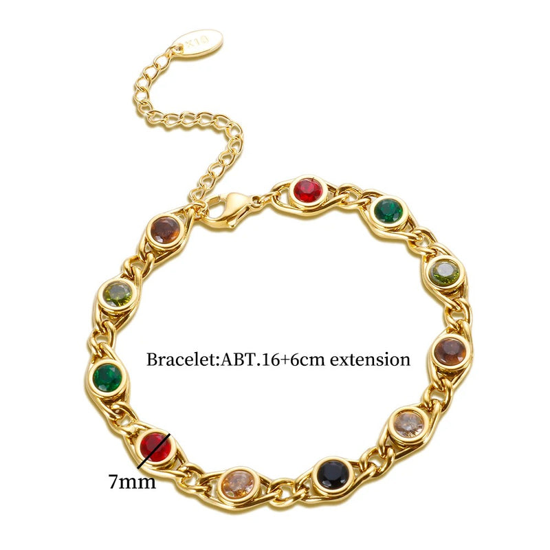 Radiant Zircon Bracelet: Stainless Steel with Gold Plating, Vibrant Colors, Perfect for Women